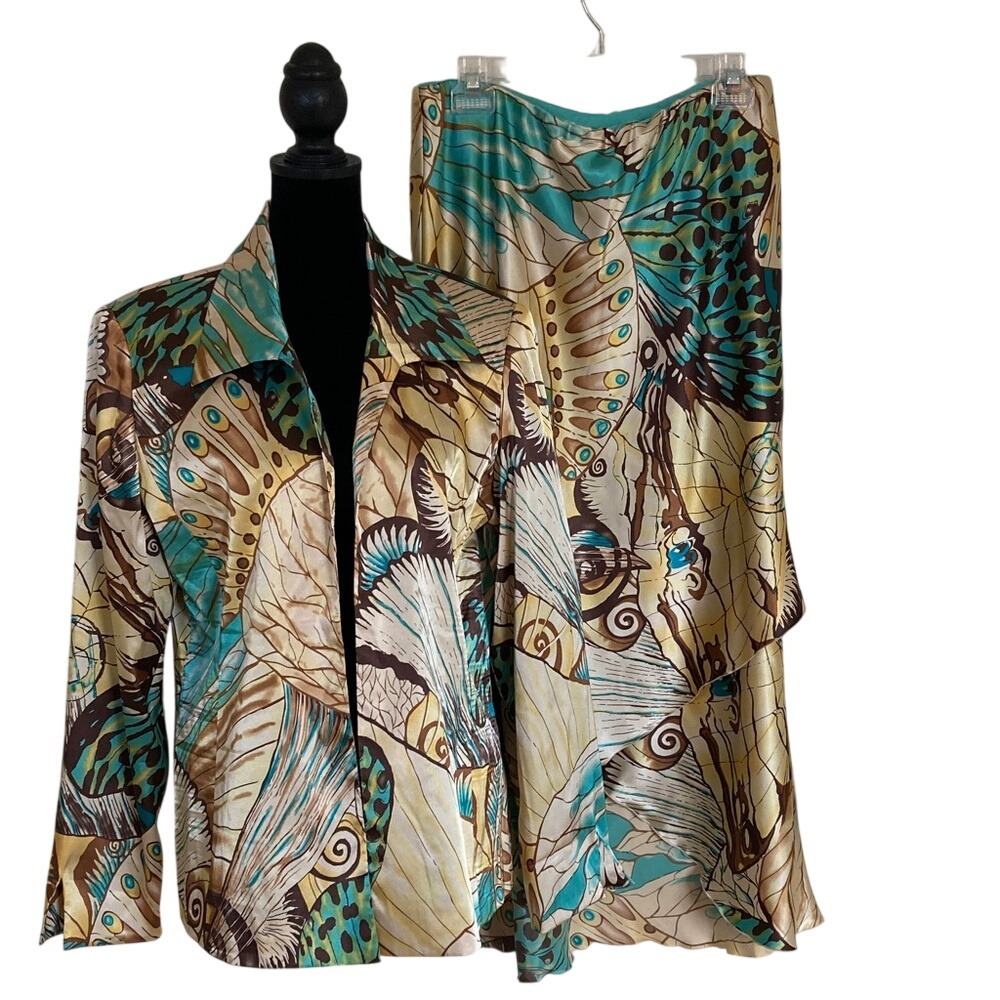 VTG Russell Kemp Women's Silk Butterfly Suit Size 10/14 Artsy Special Occasion